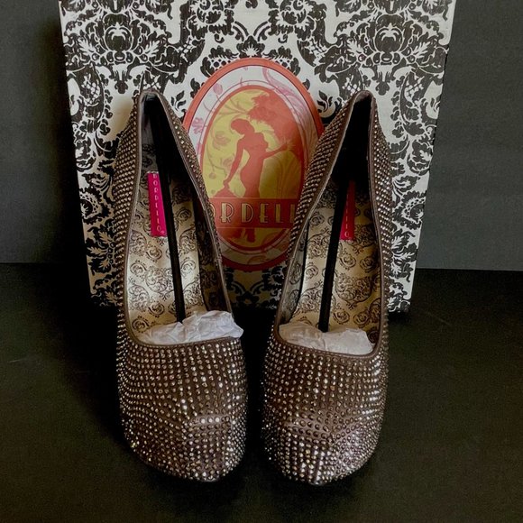 Bordello Teeze Rhinestone Platforms Pewter Size 8 - Picture 5 of 14